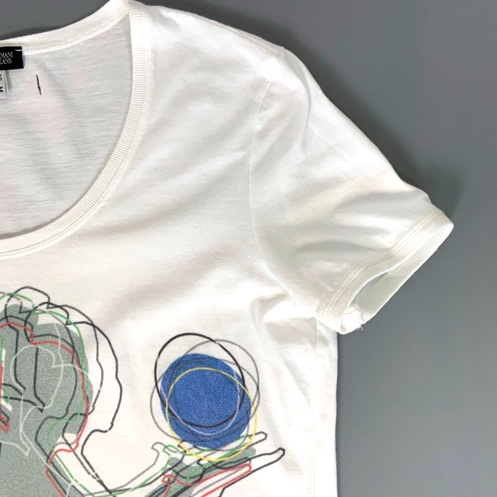 Armani Jeans White Cotton Graphic Short Sleeve Tee Sz M - Picture 10 of 16